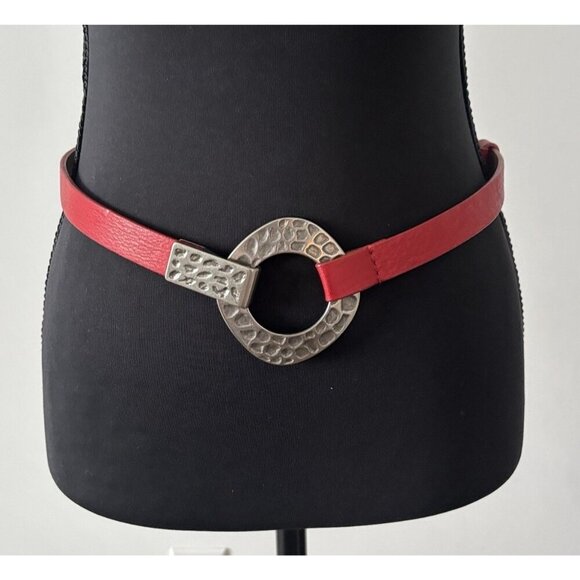 Chicos Leather Belt Extendable Length S/M Red Statement Buckle Boho Festival main image 7
